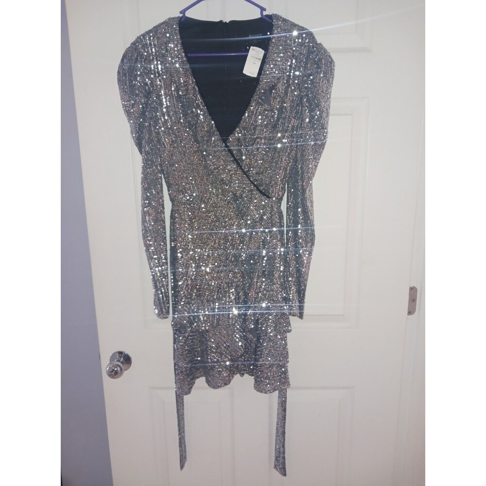 Bardot Winona Sequin Wrap Dress Small Size 4 Charcoal Glam Holiday Neiman Marcus